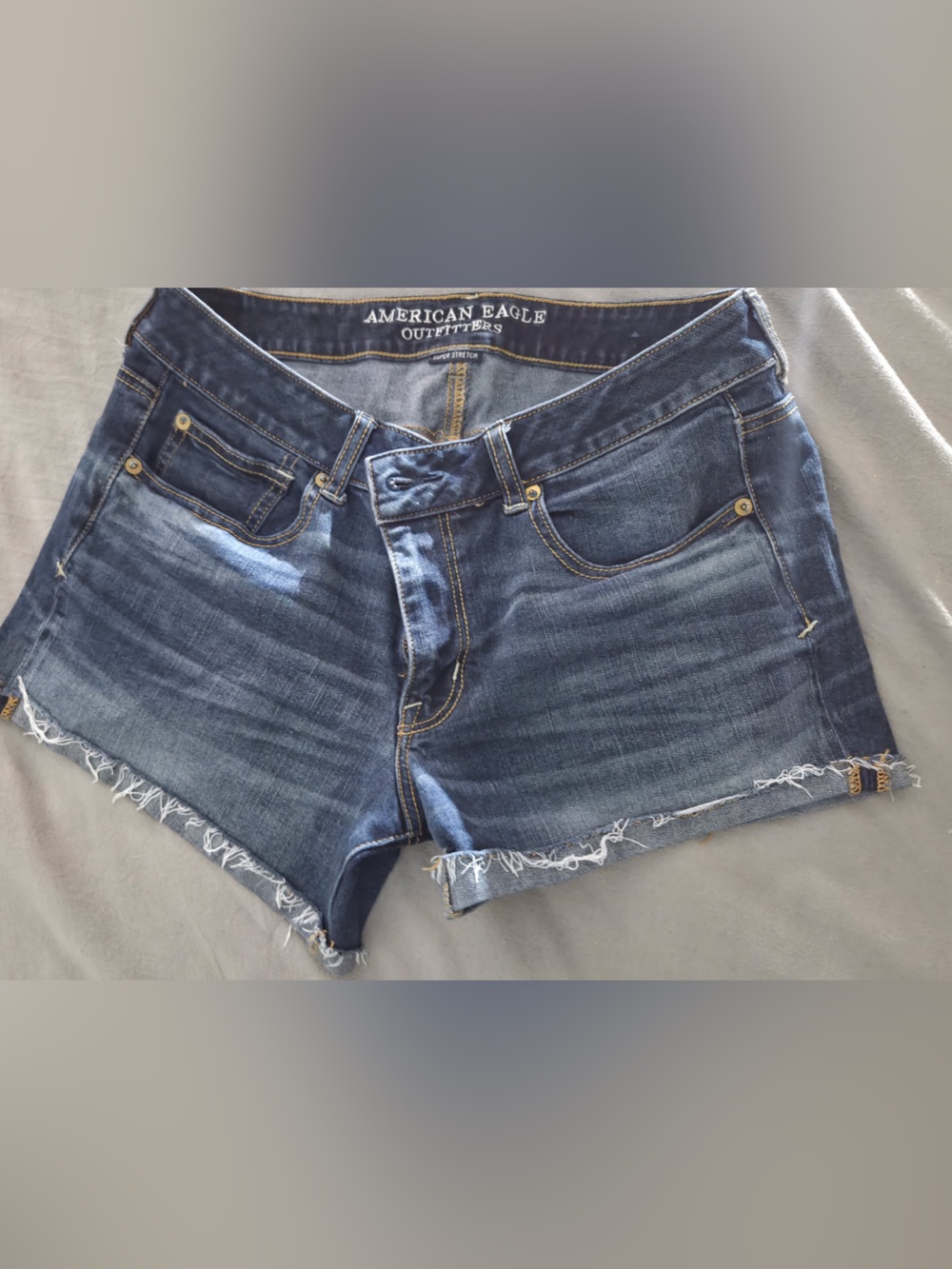 American Eagle Outfitters Dark Blue Denim Cutoff Shorts with Frayed Hem
